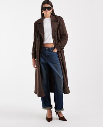 Only Trench in camoscio sintetico color marrone cioccolato
