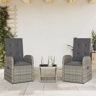 vidaXL Set Comedor De Jard&iacute;n 3 Piezas Con Cojines Rat&aacute;n Sint&eacute;tico Gris Vidaxl