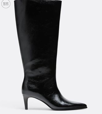 Stradivarius stivali neri wide fit con tacchetto-Nero