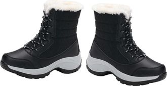 Supvox Winter WomenS Lace Up Faux Lined Platform Snow Boots, Mid-Calf Warm Non-Slip Winter Footwear for Outdoor and Casual Wear Black