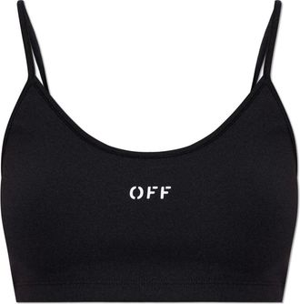Off-white Fitness, Dames, Zwart, M, Korte Top met Col en Bandjes