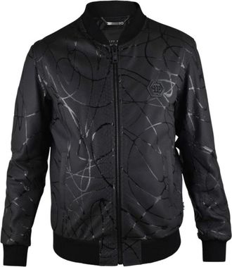 Philipp Plein Python-effect leren bomberjack - Heren - Bomber jackets - Zwart - L - Leer - Jassen