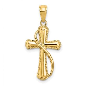Diamond2Deal 14k Yellow Gold Cross With Drape Charm Pendant