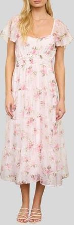 Blu Pepper Flutter Sleeve Floral Midi Dress in Pink Multi at Nordstrom Rack, Size Medium