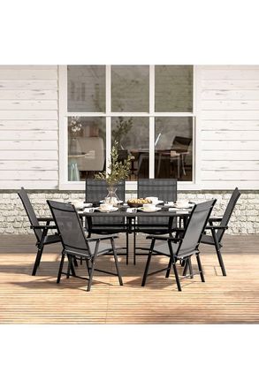 Living and Home 6 Seater Outdoor Garden Dining Set in Black