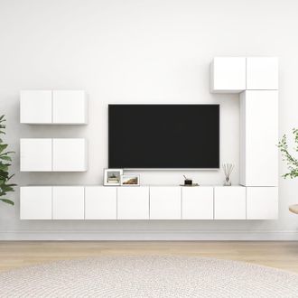 vidaXL Set De Muebles De Sal&oacute;n Tv 8 Piezas Madera De Ingenier&iacute;a Blanco Vidaxl