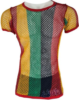 Generic Mens Urban Designer Rasta Lion One Love Reggae Fishnet String Cotton Muscle T-Shirt, Black, Red, Yellow (UK, Alpha, M, Regular, Regular, Red)
