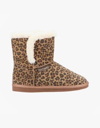 Hush Puppies Womens Hush Puppies ASHLEIGH Womens Suede Boot Slippers Leopard Print - Brown - Size: 4