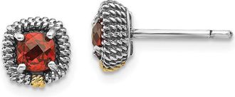 Diamond2Deal Sterling Silver with 14K Accent Antiqued Square Cushion Garnet Earrings