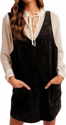 Hem & Thread Courduroy Pinafore Overall Dress In Black