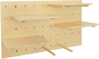 Hhg [nunca Usado] Panel De Pared Hhg-714, Decoraci&oacute;n De Pared Estanter&iacute;a De Pared Tablero Perforado, 4 Niveles Suspensi&oacute;n 100 X 50 Cm Mvg, Color Natural