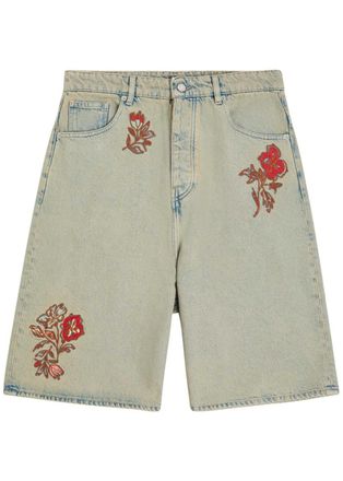 Dr&ocirc;le de Monsieur DR&Ocirc;LE DE Monsieur Dusty Brod&eacute; Fleurs Embroidered Denim Shorts - XL