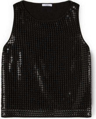 Motivi Mesh top met pailletten - Dames - Tops zonder mouwen - Zwart - XS - Pailletten - Tops