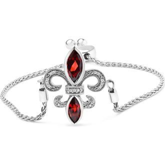House of Brilliance Silver Garnet & Diamond Accent Fleur De Lis Bracelet in White at Nordstrom