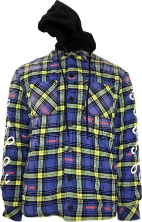 Off-white Arrow Logo Plaid Shirt Jacket in Blue and Yellow Cotton