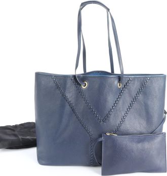 Saint Laurent Navy Leather Pouch Tote Bag (Pre-Owned)