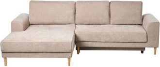 Beliani Corner Sofa Bed 3 Seater NUBORG Chenille Light Brown Right Hand