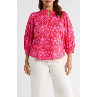 Sugarlips Cecy Floral Ima Button-Up Shirt in Red-Pink at Nordstrom, Size 1X
