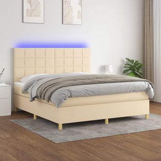 vidaXL Vidaxl - Cama Box Spring Colch&oacute;n Y Luces Led Tela Crema 180x200 Cm