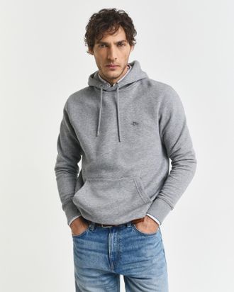 GANT Hoodie GANT REG SHIELD HOODIE, Herren, Gr. 4XL, grau (grau melange), Sweatware, Obermaterial: 80% Baumwolle, 20% Polyester, meliert, regular fit h&uuml;ftl