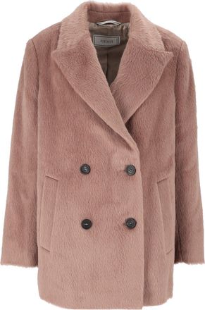 PESERICO Double-Breasted Wide Lapels Plush Coat