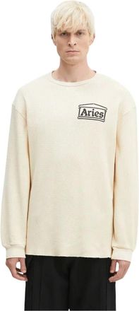Aries Wafel Ronde Hals Sweater - Heren - Ronde hals truien - Beige - XL - Katoen - Truien & Vesten