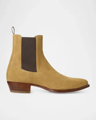 Ralph Lauren Men & apos;s Calf-Suede Chelsea Western Boots