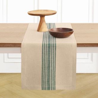 Solino Home Linen Table Runner for Dining Table, Holiday and Everyday Table Decor - Farmhouse in Green And Natural at Nordstrom, Size Xx-Large