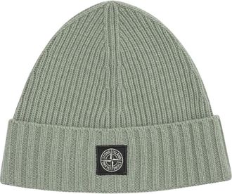 Stone Island Beanie met Compass-logopatch - unisex - Accessoires - Groen - Maat: ONE Size Wol