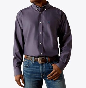 Ariat Wrinkle Free Solid Pinpoint Shirt In Navy