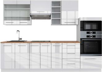 Vicco Mueble De Cocina Fame-line, Blanco Alto Brillo/blanco, 280 Cm, Et Roble