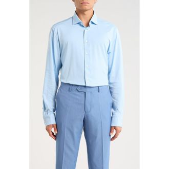 Emanuel Berg Modern Fit 4Flex Stretch Knit Button-Up Shirt in Light Pastel Blue at Nordstrom Rack, Size 41