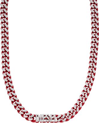 Diesel Mens Red Stainless Steel Choker Necklace