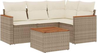 vidaXL Juego De Sof&aacute;s Jard&iacute;n Con Cojines 5 Pzas Rat&aacute;n Sint&eacute;tico Beige Vidaxl