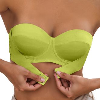 Generic Sport Bras for Women Strapless Push Up Bras for Women Front Closure Bandeau Tube Top No Underwire Wireless Seamless Bras(Green,80B)