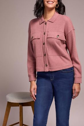 Tribal Womens Crop Knit Shacket With Patch Pockets In H Dk Toffee-3272