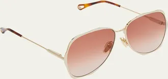 Chlo&eacute; Golden Tortoiseshell Metal Aviator Sunglasses