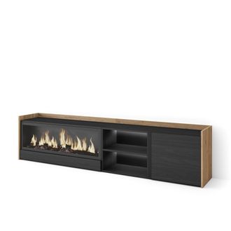 Skraut Home Skraut Home - Mueble Tv, Televisi&oacute;n, Muebles De Sal&oacute;n, Almacenaje, 212x35x50cm, Para Tv Hasta 80, Chimenea El&eacute;ctrica Xxl, Led, Estilo Moderno, Negro Y