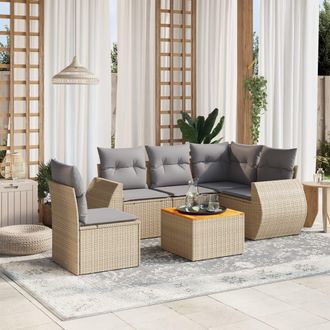 vidaXL Vidaxl - Juego De Sof&aacute;s Jard&iacute;n Con Cojines 6 Pzas Rat&aacute;n Sint&eacute;tico Beige