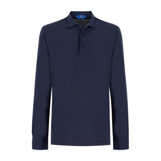 Kired Polo Shirts, male, Blue, Size: 5XL Cotton Polo Shirt with Long Sleeves