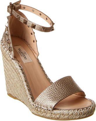Valentino Rockstud 100 Grainy Leather Wedge Sandal
