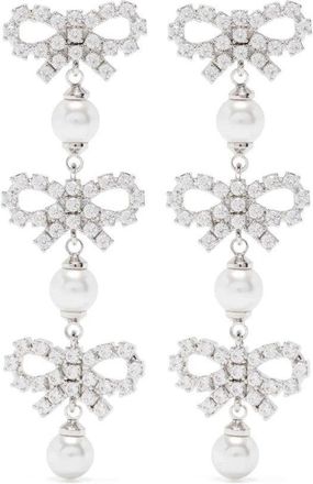 Self Portrait Micro Bow Pearl-Tiered Earrings