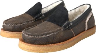 Dolce & Gabbana Brown Black Fur Leather Loafers Men Shoes And Calf
