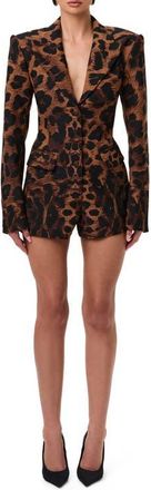 Naked Wardrobe Long Sleeve Ponte Blazer Romper in Leopard at Nordstrom, Size X-Small