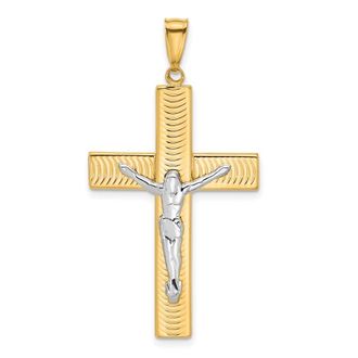 Diamond2Deal 14k Two-tone Gold Polished and Textured Crucifix Pendant