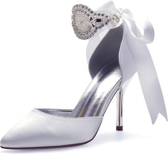 Miyoopark Wedding and Evening Shoes for Women Prom Pumps with Ribbon M531 White UK 6.5