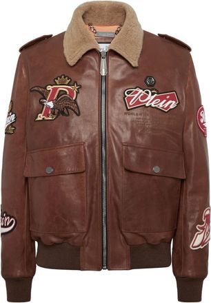 Philipp Plein Nappa Leren en Shearling Aviator Jas Beers - Heren - Jassen - Bruin - 2XL - Leer - Jassen