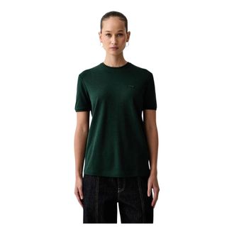 Lacoste T-shirt in piqu&eacute; fluido con bordo smerlato - - Tops - Donna - Verde - XS