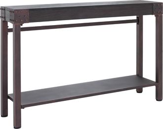 Hhg [nunca Usado] Mesa Consola Hhg-989, Mesita Auxiliar, Estilo Industrial Retro De Madera, 82 X 120 X 31 Cm, Metal Negro Y Color Cobre