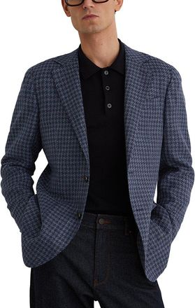 Reiss Romana Notch Dogtooth Linen & Wool-Blend Formal Jacket